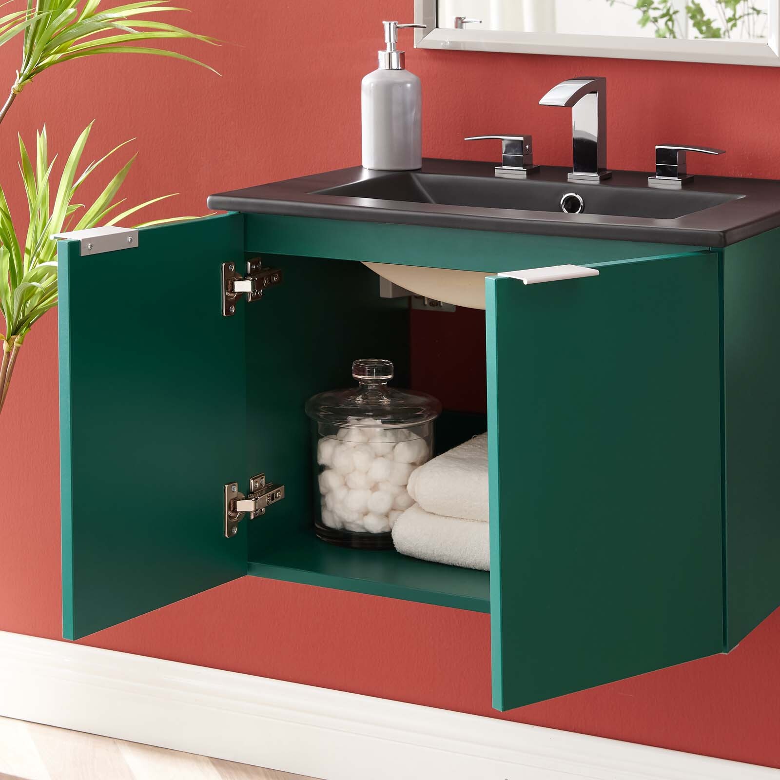 Modway Maybelle 24″ Wall-Mount Bathroom Vanity In Green Black