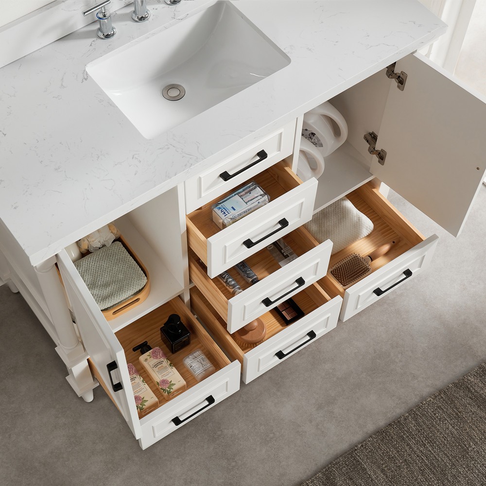 48″ Bathroom Vanity w/Sink,Fully Assembled Freestanding Vanity Cabinet,6 Drawers
