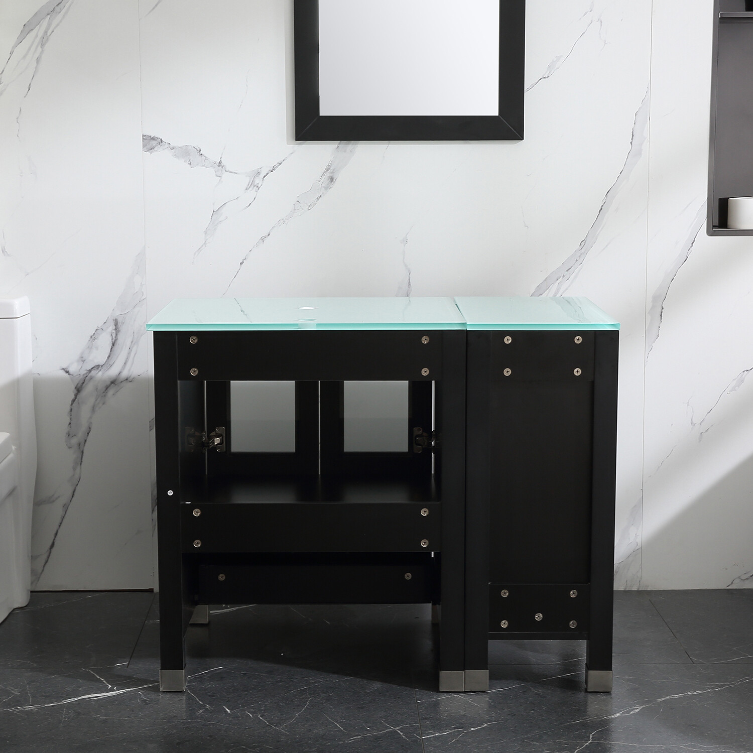 36″ Bathroom Vanity Cabinet & Tempered Glass Vessel Sink Bowl Faucet Drain Combo