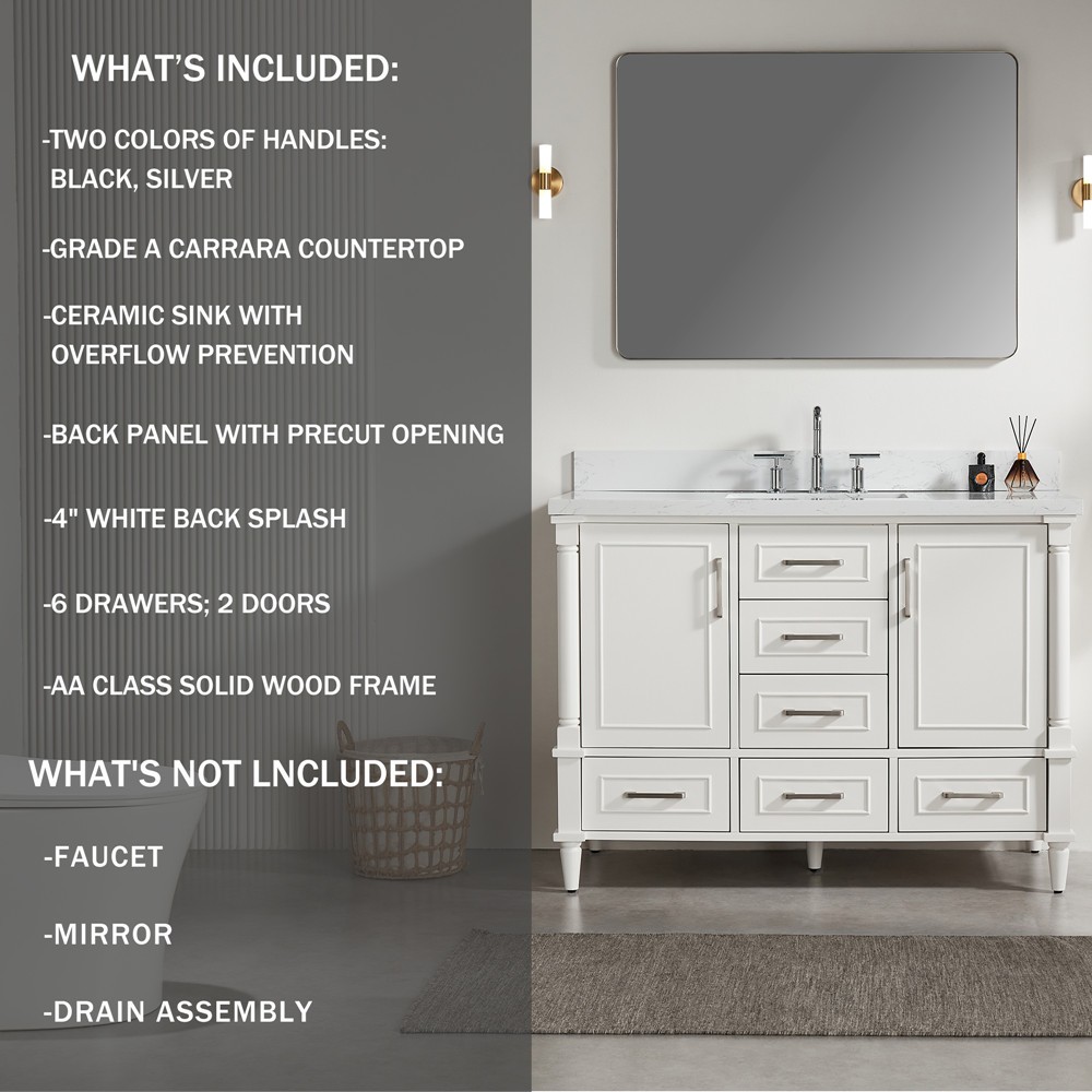 48″ Bathroom Vanity w/Sink,Fully Assembled Freestanding Vanity Cabinet,6 Drawers