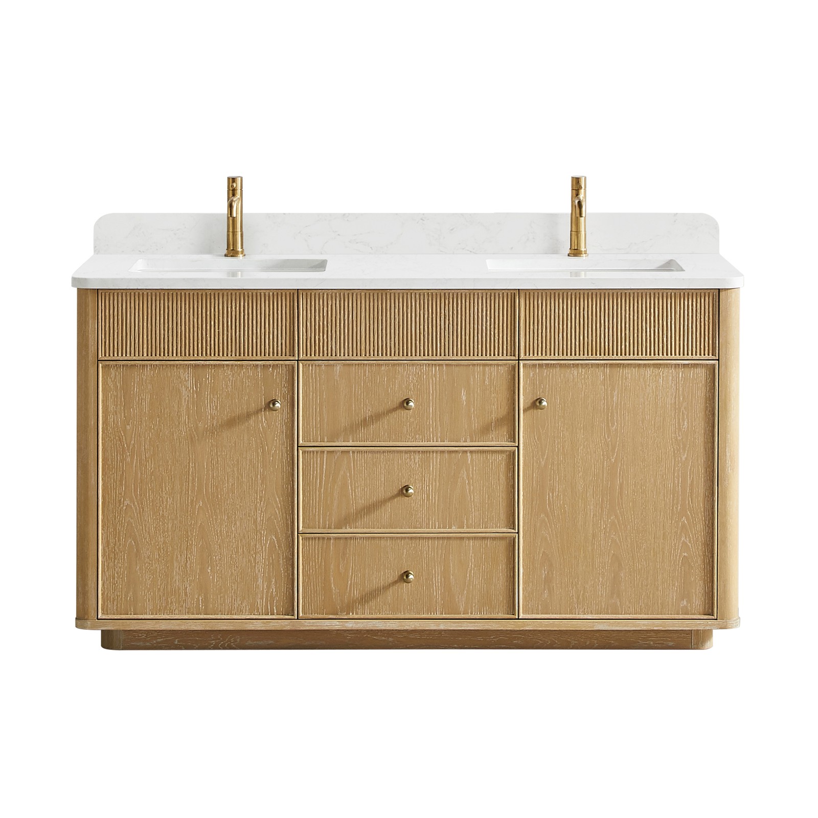 Zogno 60″ Solid Wood Double Bath Vanity in Washed Ash Gray with White Stone Top