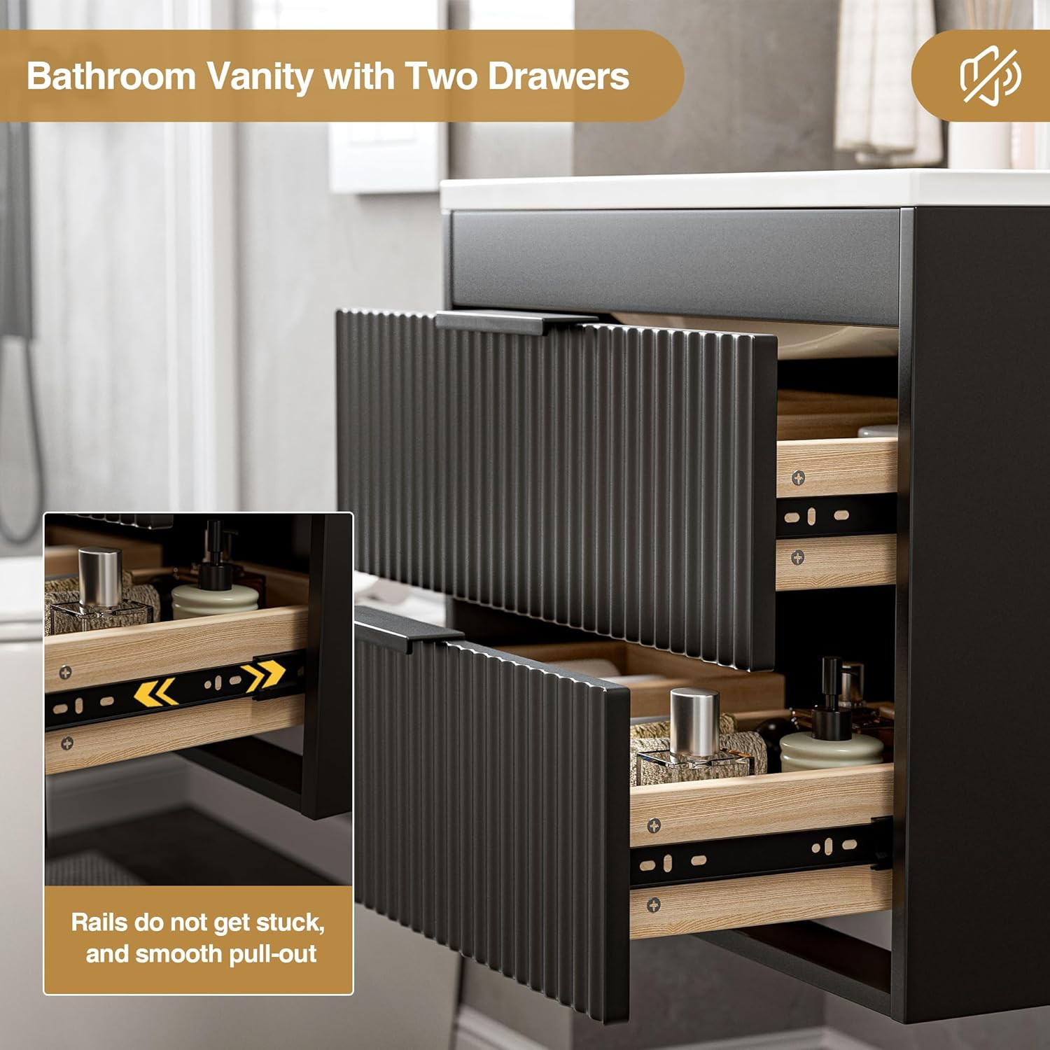 24 Inches Modern MDF Bathroom Vanity with Sink, Wall Mounted Floating Cabinets W