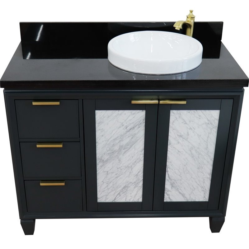 Trento Solid Wood Vanity with Right Round Sink in Gray/Black Galaxy