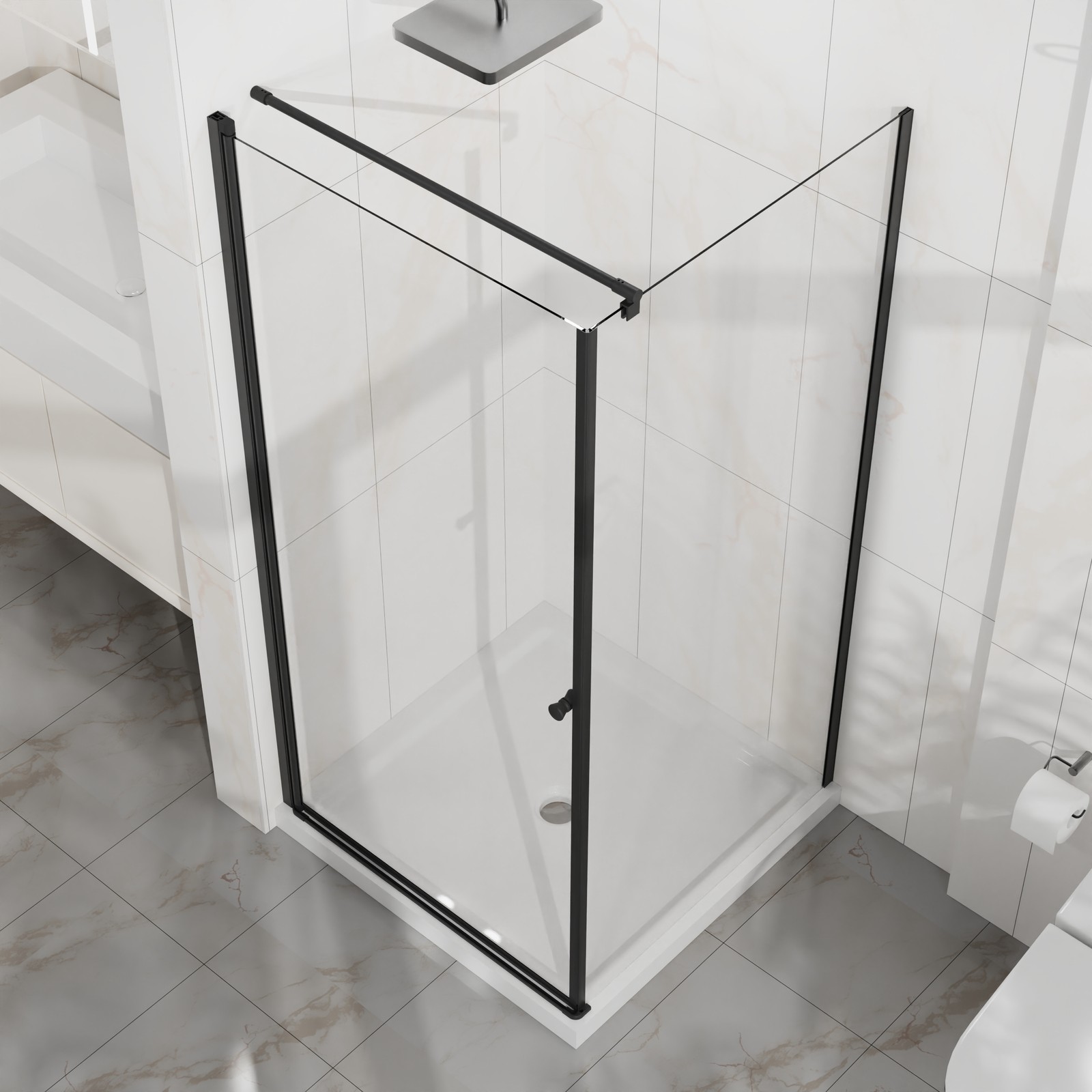 36×36 Corner Shower Enclosure with Frameless Door and Tempered Glass Base