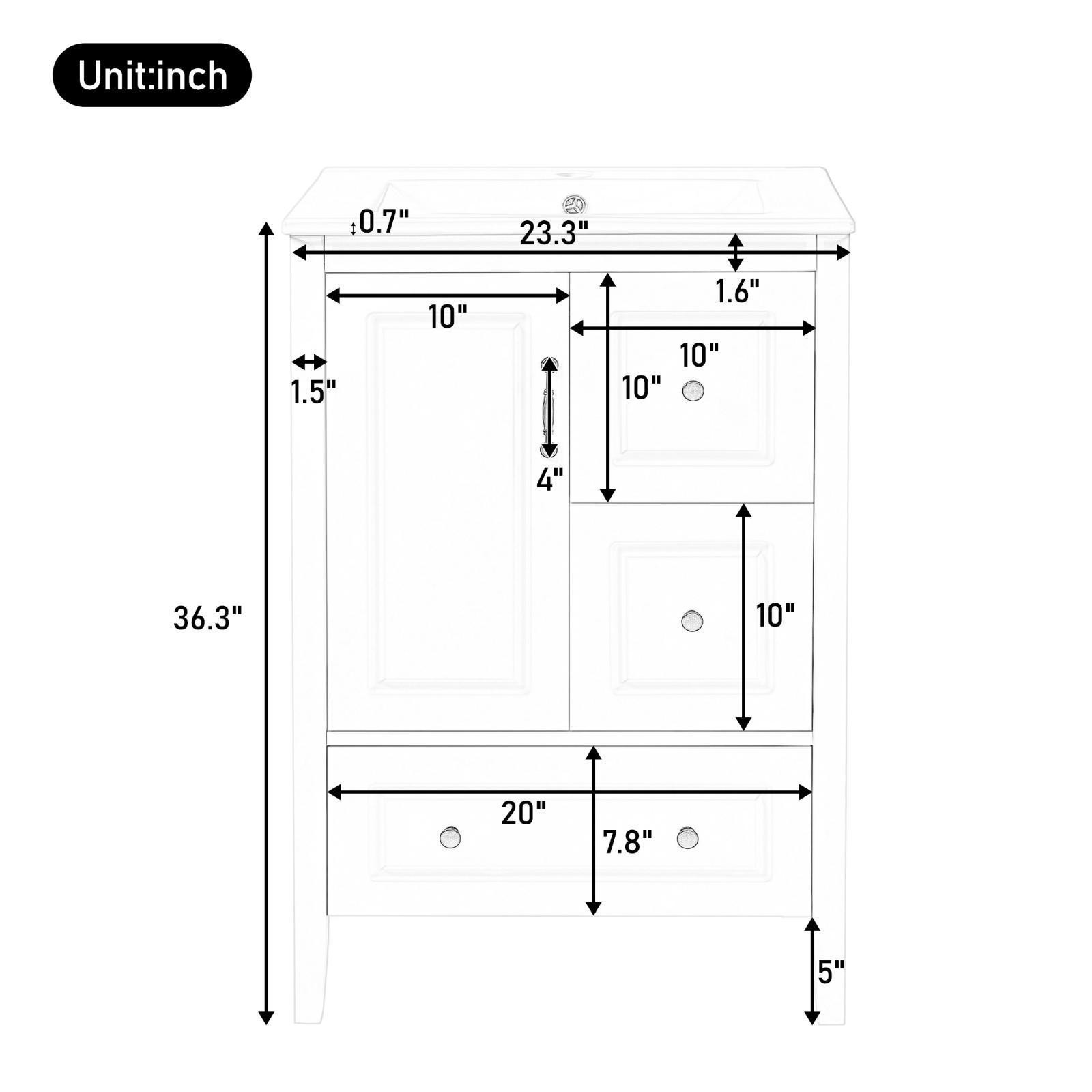 24 inch Bathroom Vanity with Sink, Cabinet with Soft-closing Door, 3