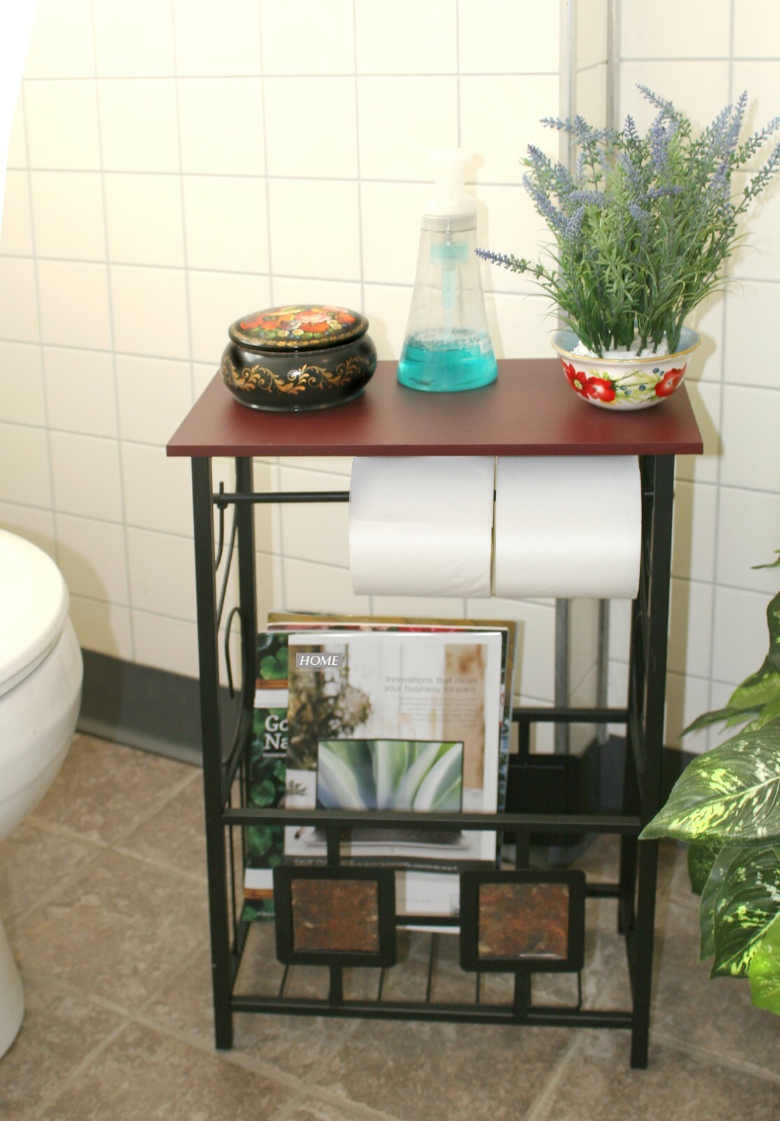 Bathroom Table Toilet Paper Organizer Stand Magazine Rack Storage Shelf Narrow