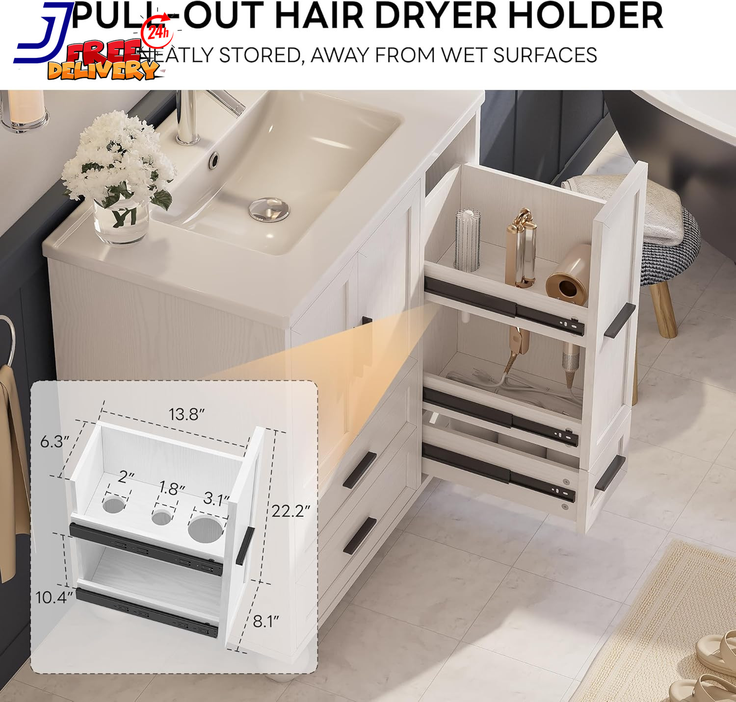 Modern 29.5″ Bathroom Vanity with Sink Hair Tool Drawer & Quick Assembly