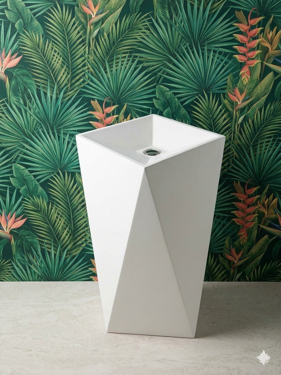 Aquia 34”H x 16”W Luxury Geometric Freestanding Bathroom Pedestal Sink”