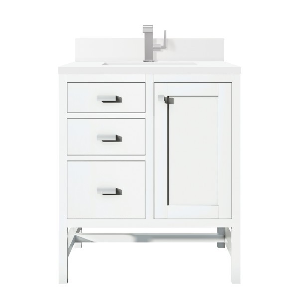 30″James Martin Addison E444-V30-GW-1WZ Vanity Cabinet Single Hole White ZeusTop