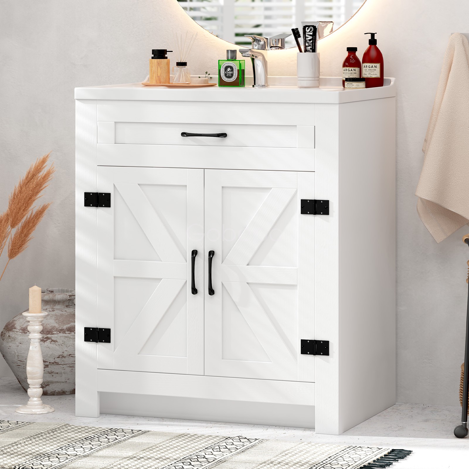 Freestanding Bathroom Vanity w/ Ceramic Sink & Soft-Close Door Storage Cabinet