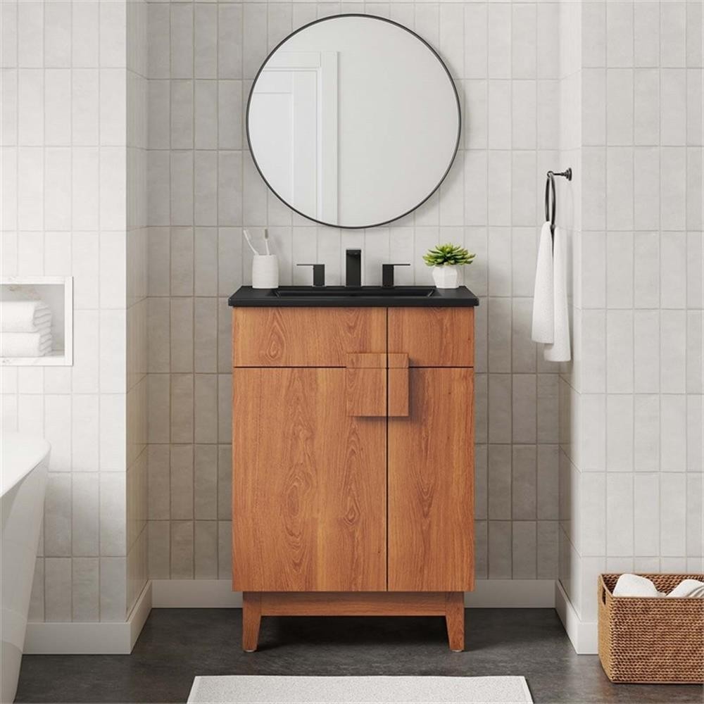 Pemberly Row 24″ Wood Bathroom Vanity with Tapered Legs in Black/Walnut
