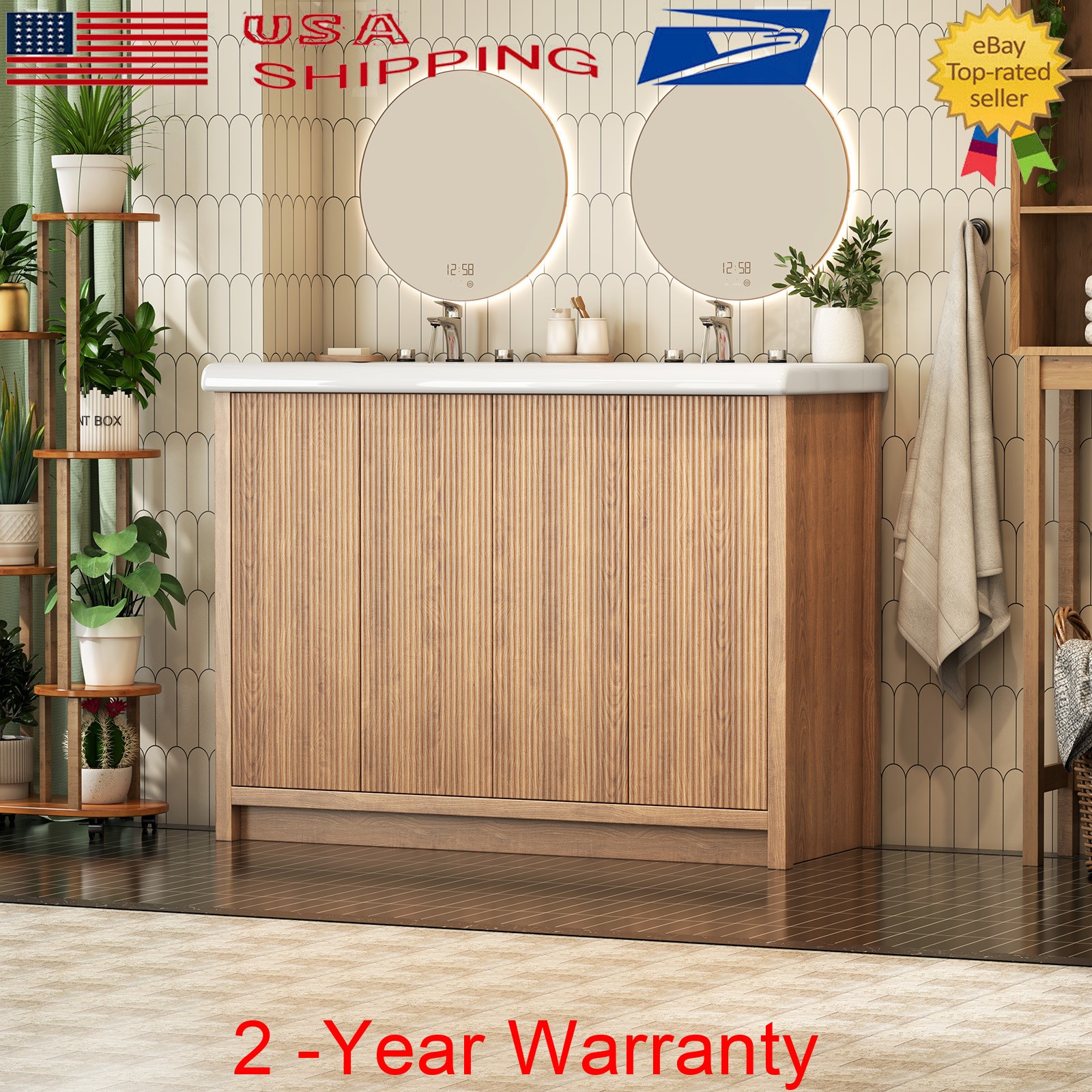 47.3″ Bathroom Vanity w/ Double Sink Storage Cabinet Set with Doors FreeStanding