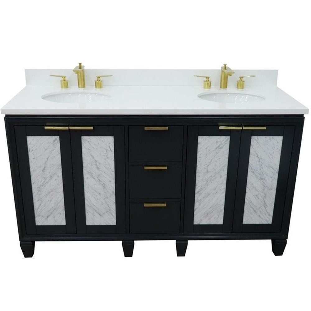Trento 61″ Double Oval Sink Vanity in Dark Gray/White Quartz Stone