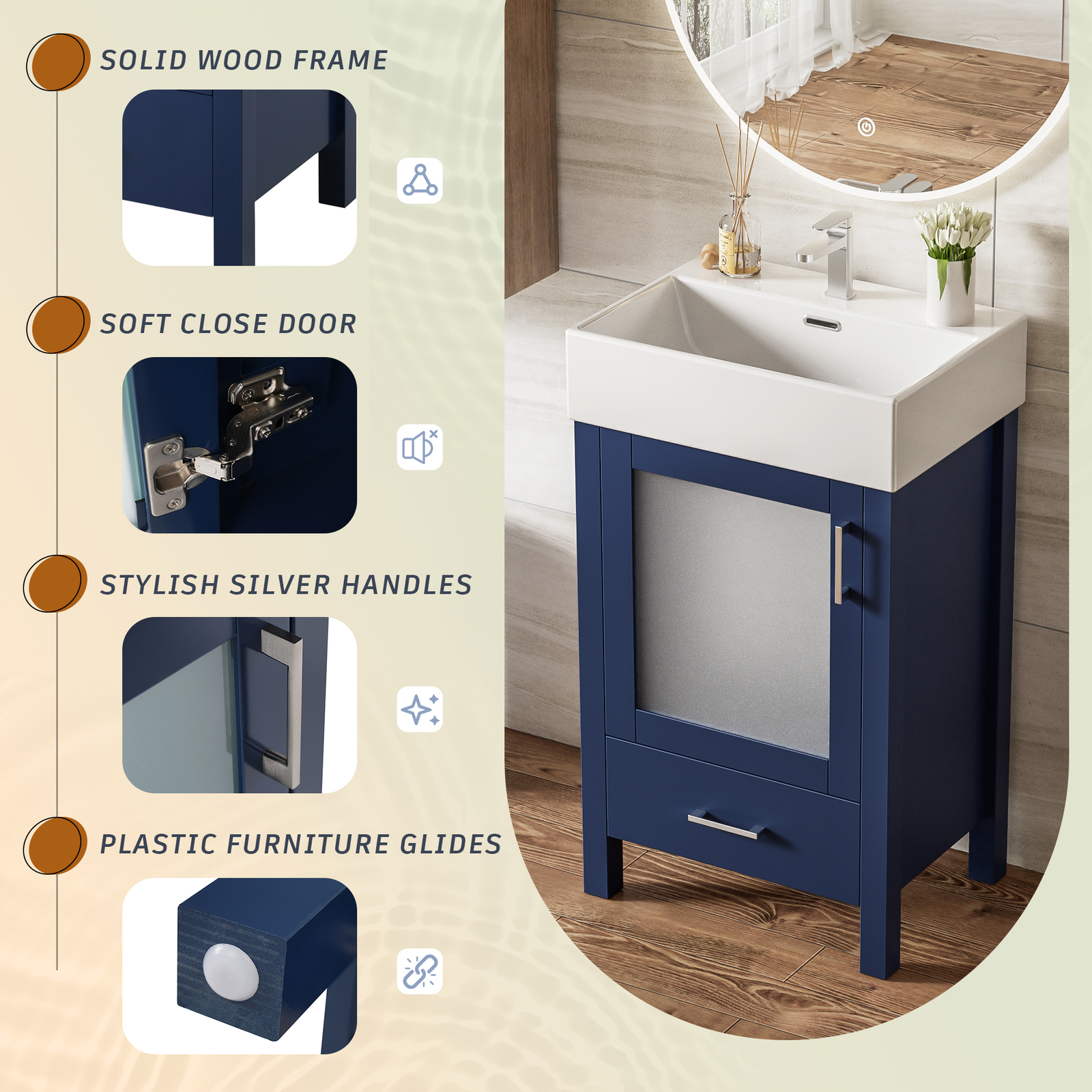 20″ Bathroom Vanity w/ Ceramic Sink, Freestanding Bath Vanity Cabinet, Drawer