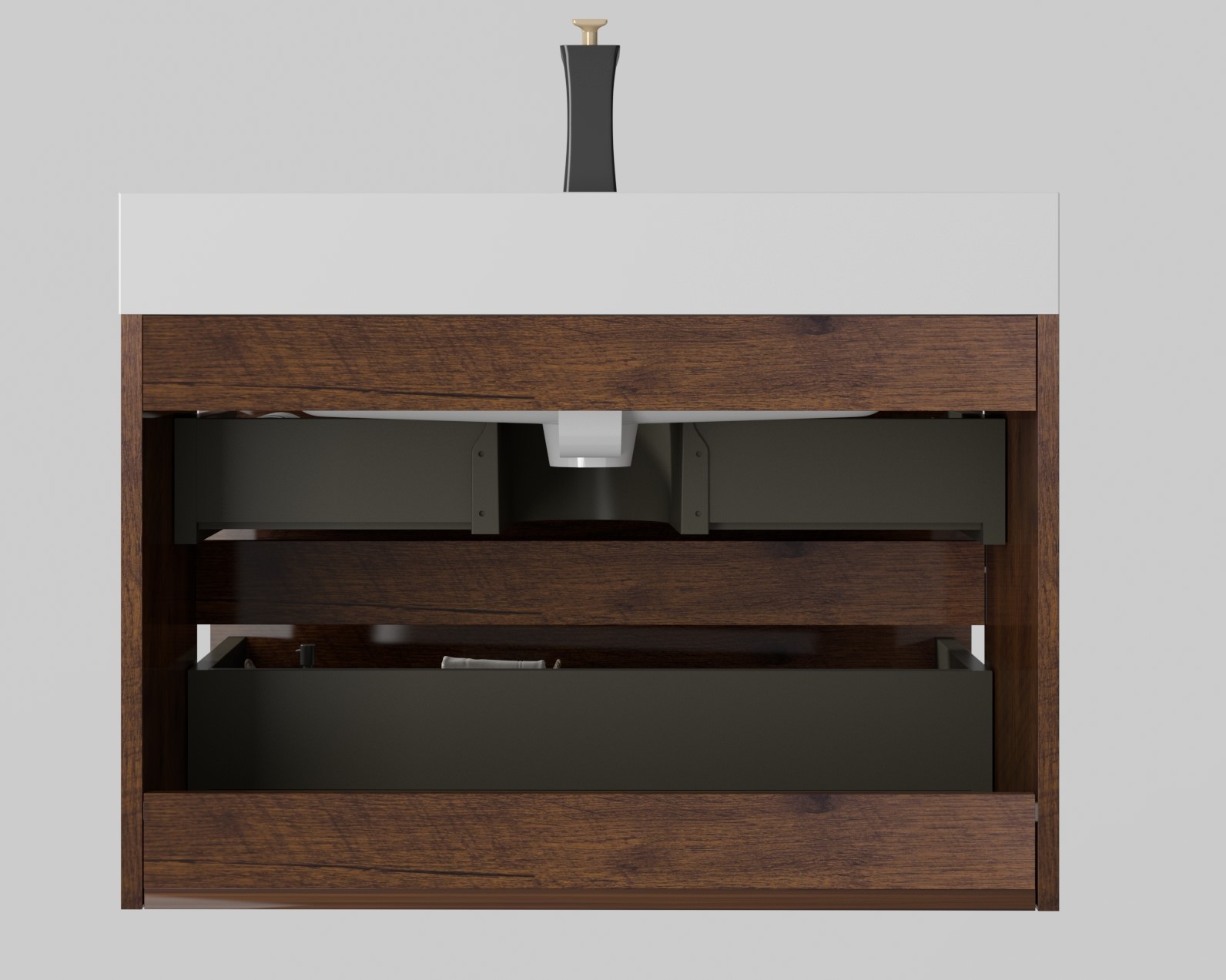 30″ Walnut Bathroom Vanity with Sink Wall Mounted Floating Design White Basin