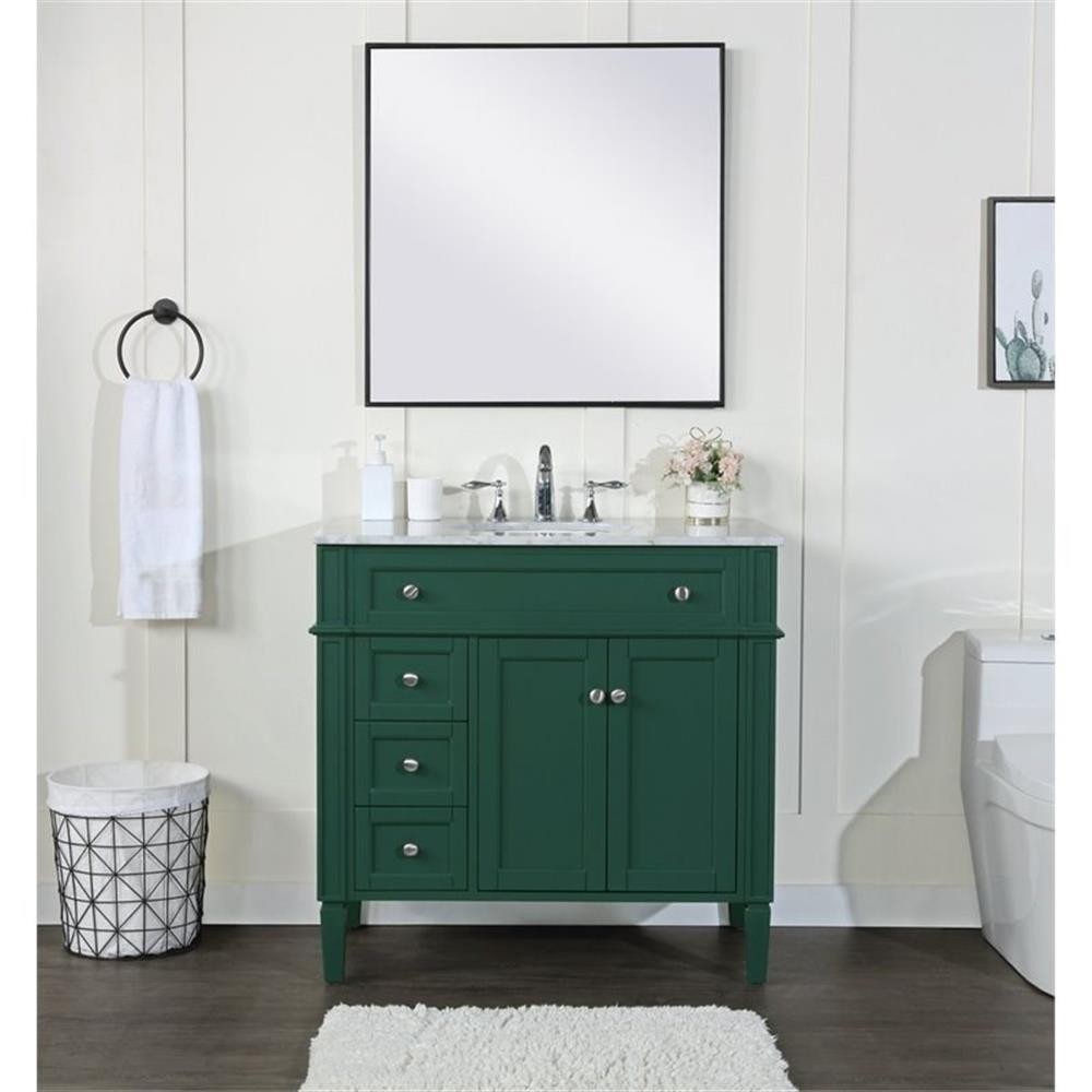 Elegant Decor Park Avenue 36″ Metal MDF Marble Single Bathroom Vanity in Green