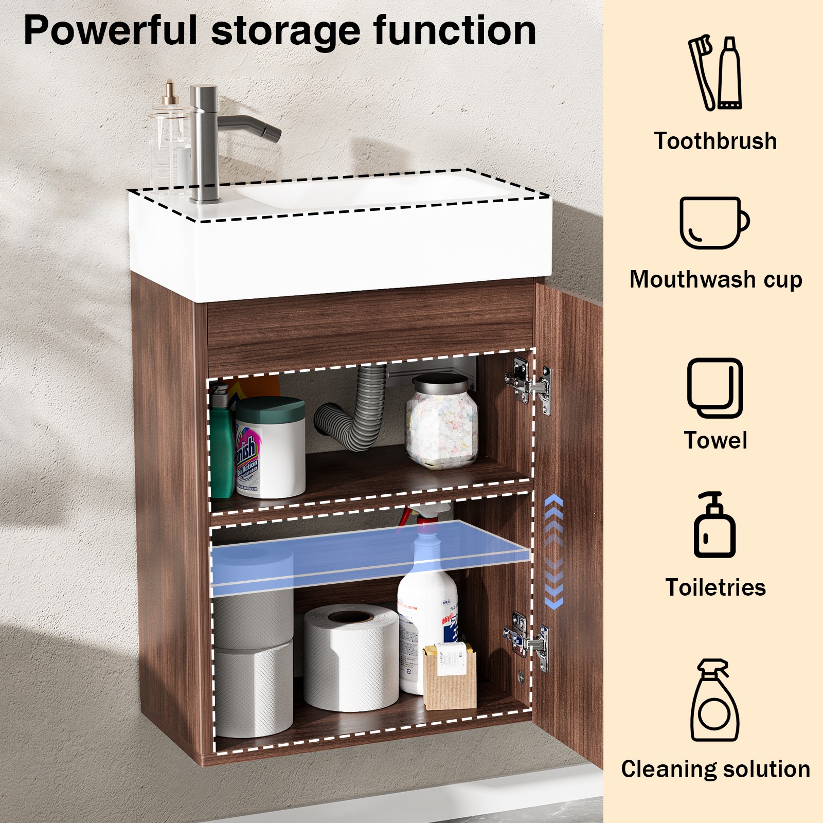 16″ Bathroom Vanity with Sink & Door Floating Cabinets Vanity for Small Space US