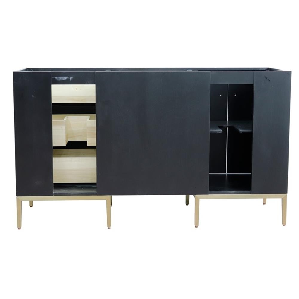 60 in. Double Wooden Vanity Walnut Black Cabinet Only