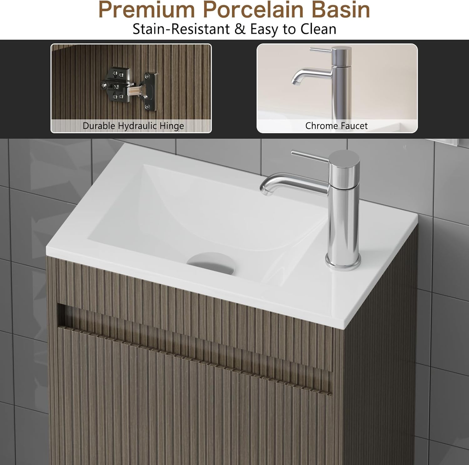 16″ Bathroom Vanity Wall Mount Cabinet with Sink Faucet Vessel Drain Combo Set
