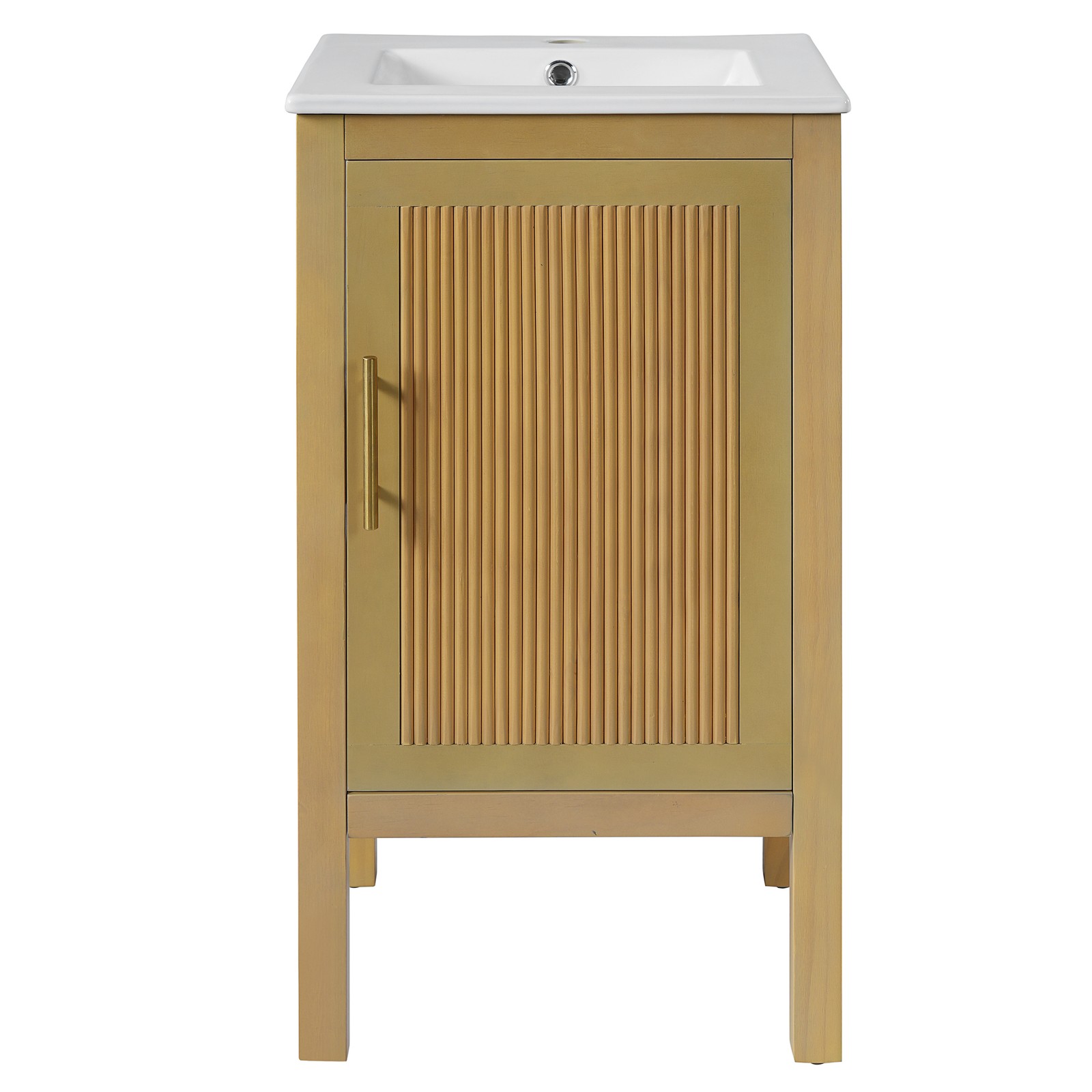 18″ Bathroom Vanity Cabinet with Ceramic Sink, Natural Wood