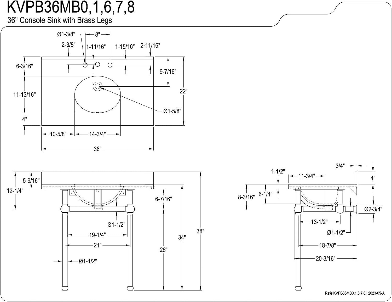 Kingston Brass KVPB36MB0 Templeton Console Sink, Carrara Marble/Matte Black