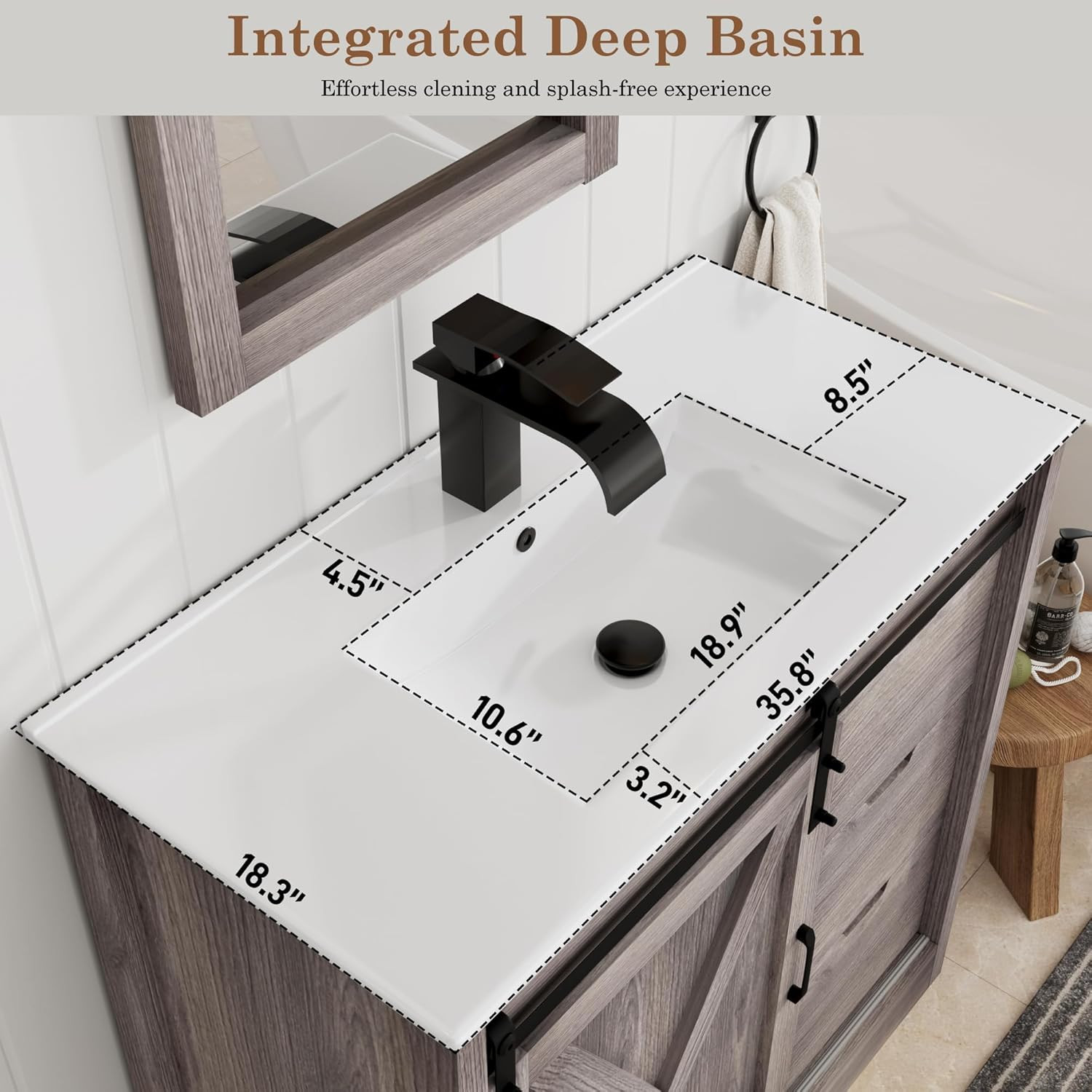36 Inch Bathroom Vanity with Sink & Faucet & Mirror, Farmhouse Bathroom Vanity C
