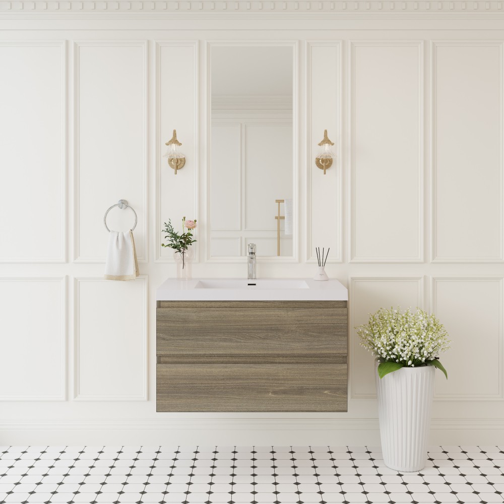 36-Inch Floating Bathroom Vanity Wall Mounted w/ Sink Storage Cabinet