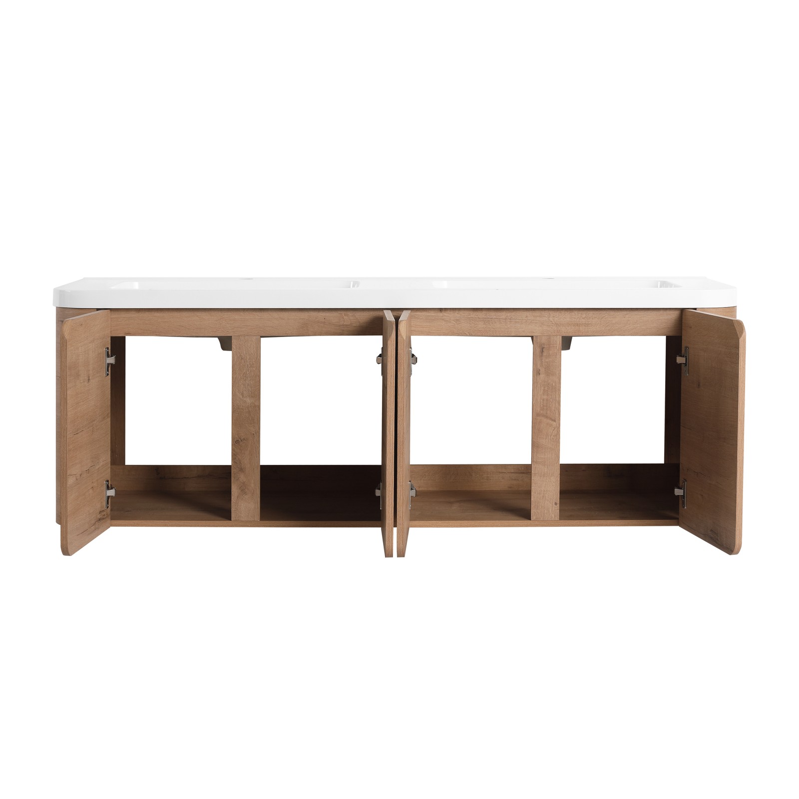 60in Plywood Wall-Mounted Bathroom Vanity with White Double Resin Sink 4 Doors
