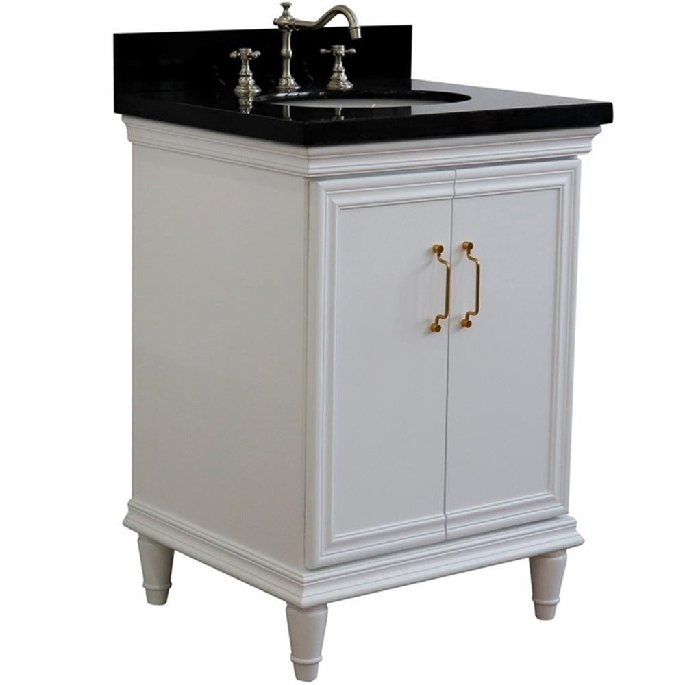 25 in. Single Wooden Vanity White with Black Galaxy Oval Sink