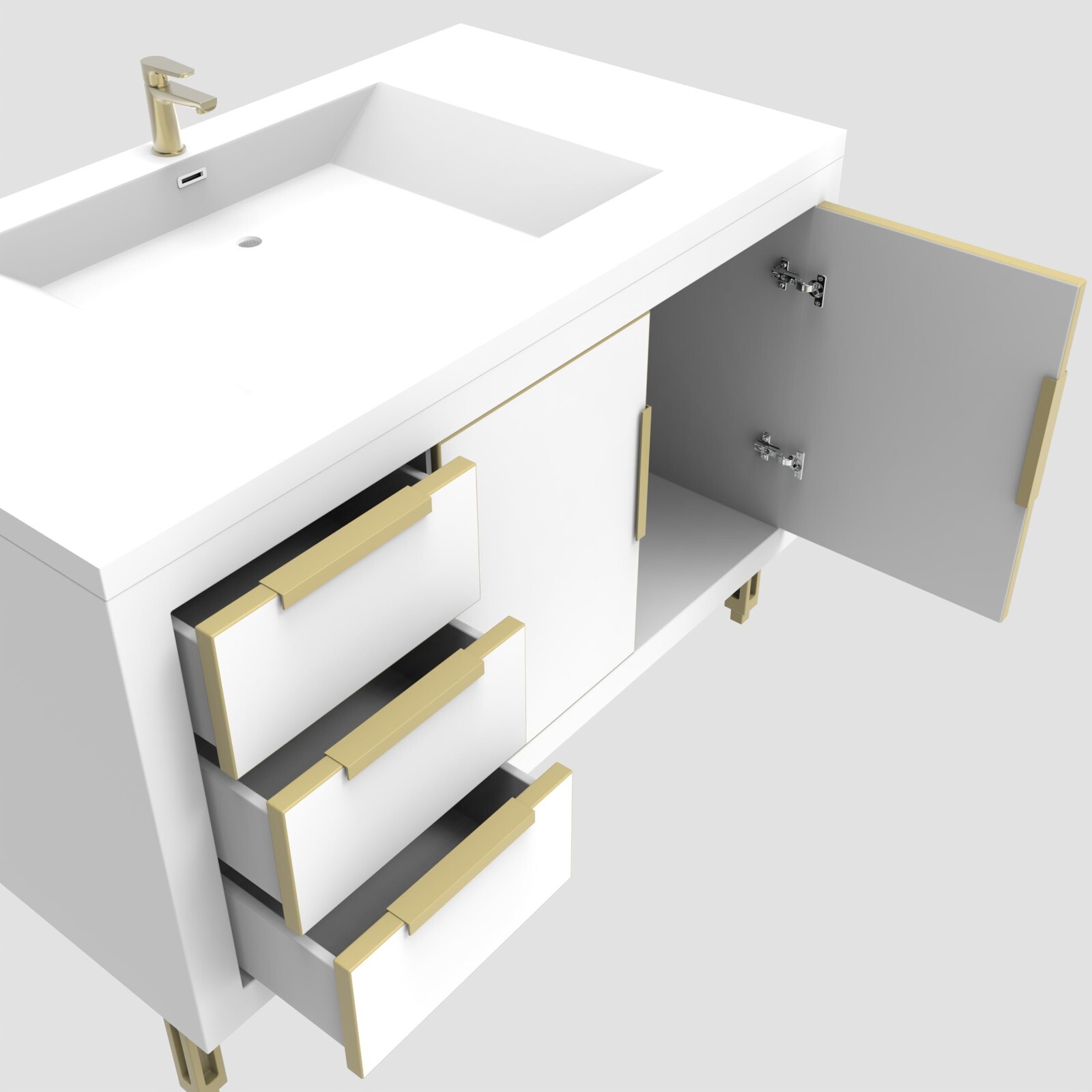 36″ Bathroom Vanity Cabinet with Acrylic Sink, Aluminum Alloy Frame, 3 Drawers