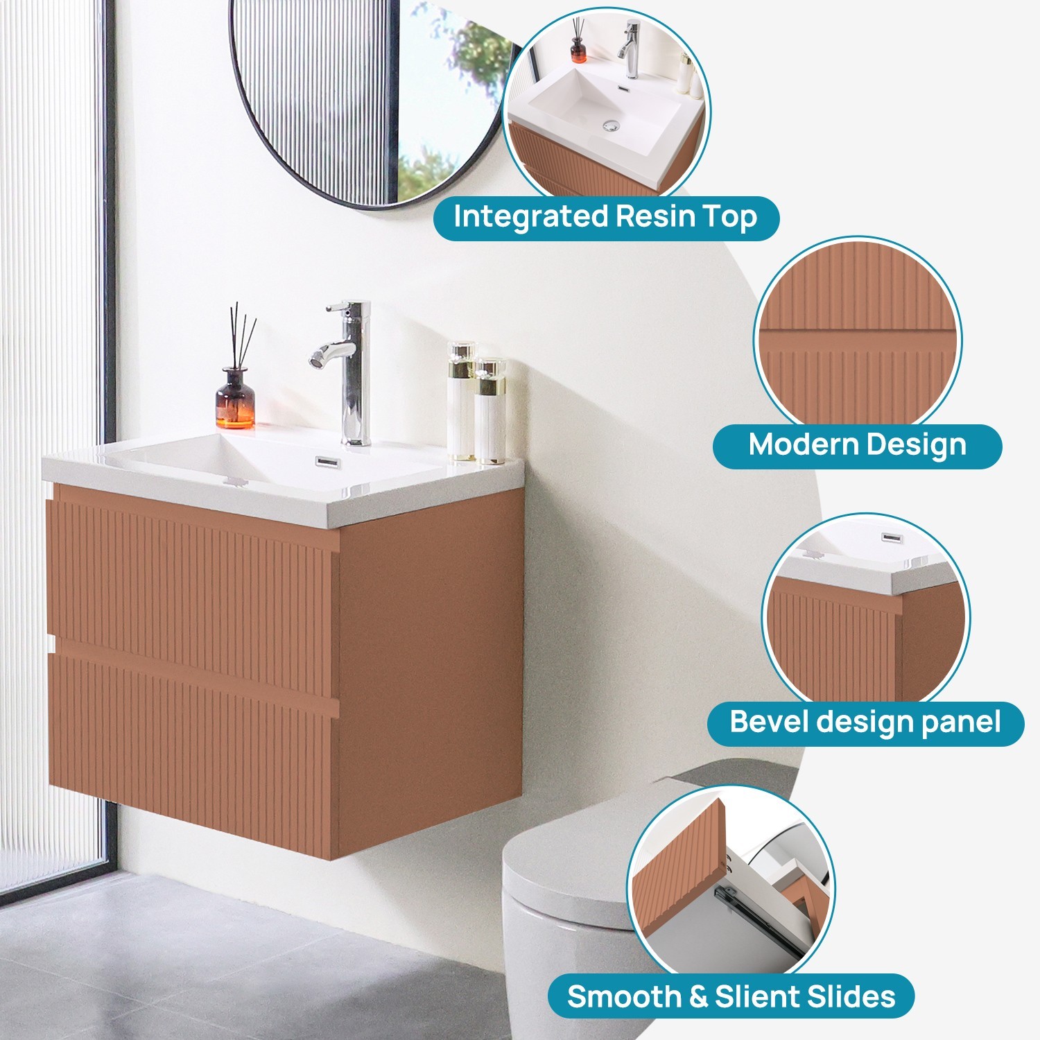 24 in Bathroom Vanity with Resin Sink Wall-mounted Cabinet No Assembly Required