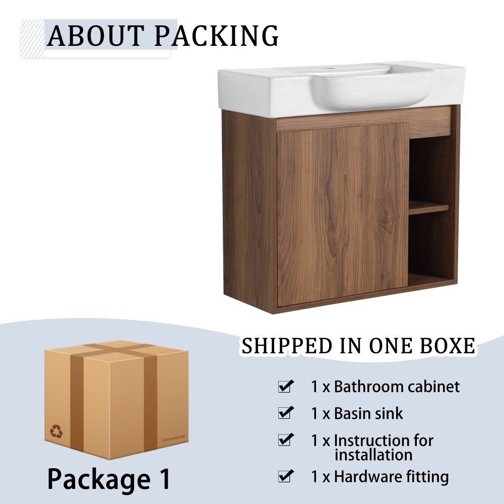 24” Wall-Mounted Bathroom Vanity with White Ceramic Sink & Soft-Close Door