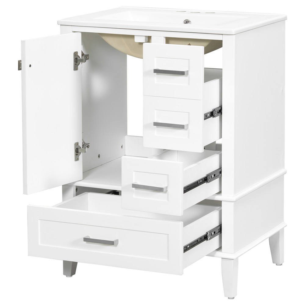 24.8″ Bathroom Vanity w/Basin Sink,Freestanding Vanity Storage Cabinet,3 Drawers