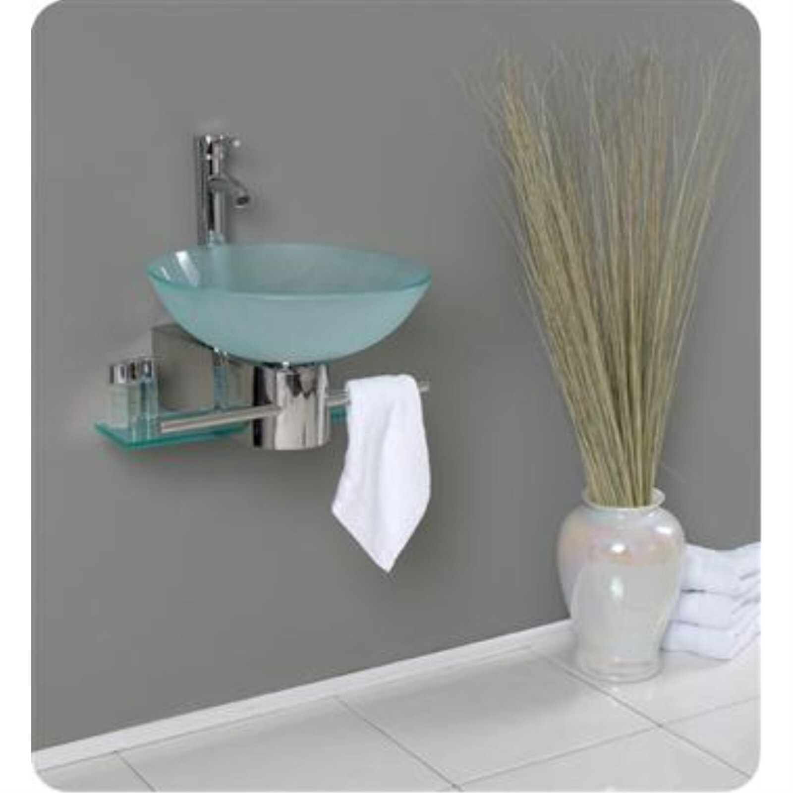 Modern Bathroom Vanity Wall Mounted Pedestal Frosted Glass Vessel Sink combo