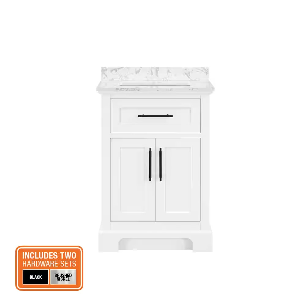 Doveton 24 In. Single Sink Freestanding White Bath Vanity with White Engineered