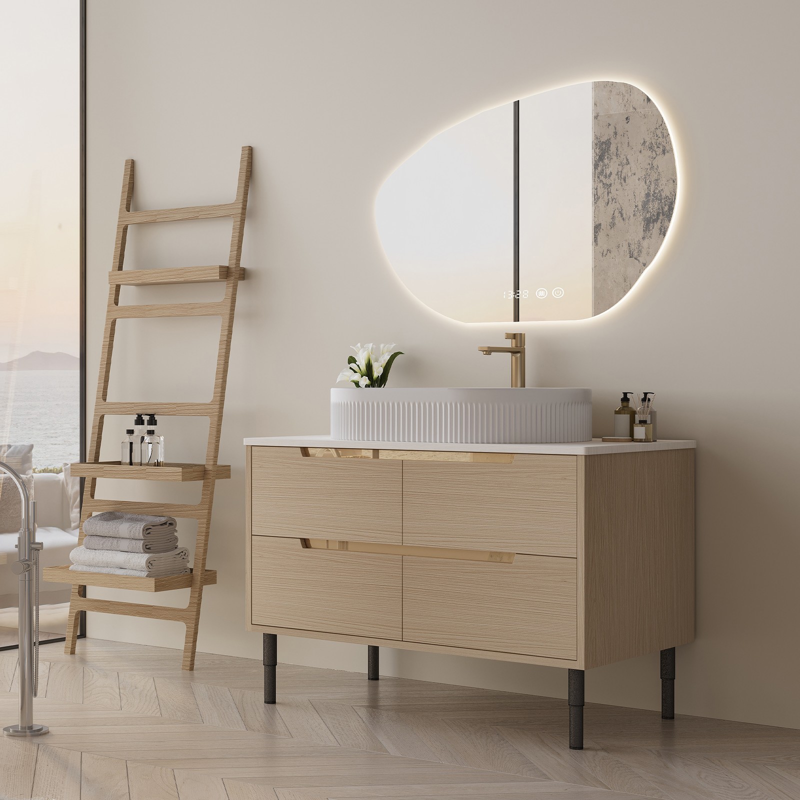 36″ Bathroom Vanity, Freestanding or Wall Mounted with Ceramic Integrated Sink
