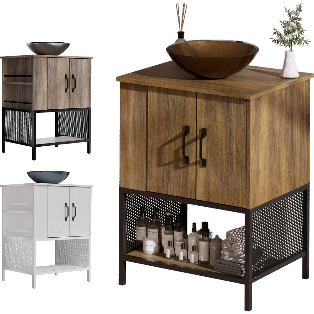 24″ Bathroom Vanity Set Storage Cabinet with Vessel Sink & Open Shelf Cabinet