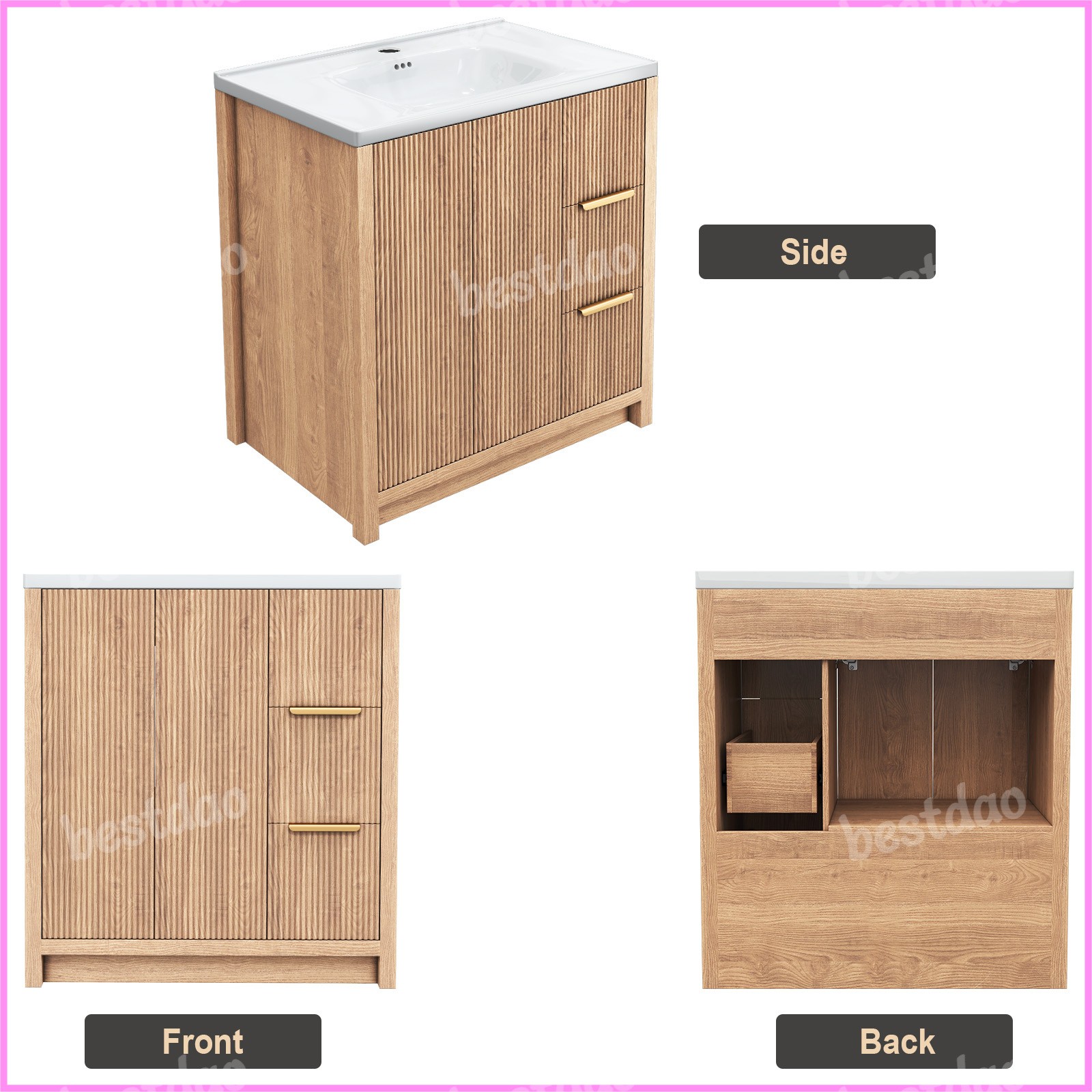 31″ Wooden Bathroom Vanity with Ceramic Sink Modern Bath Storage Cabinet