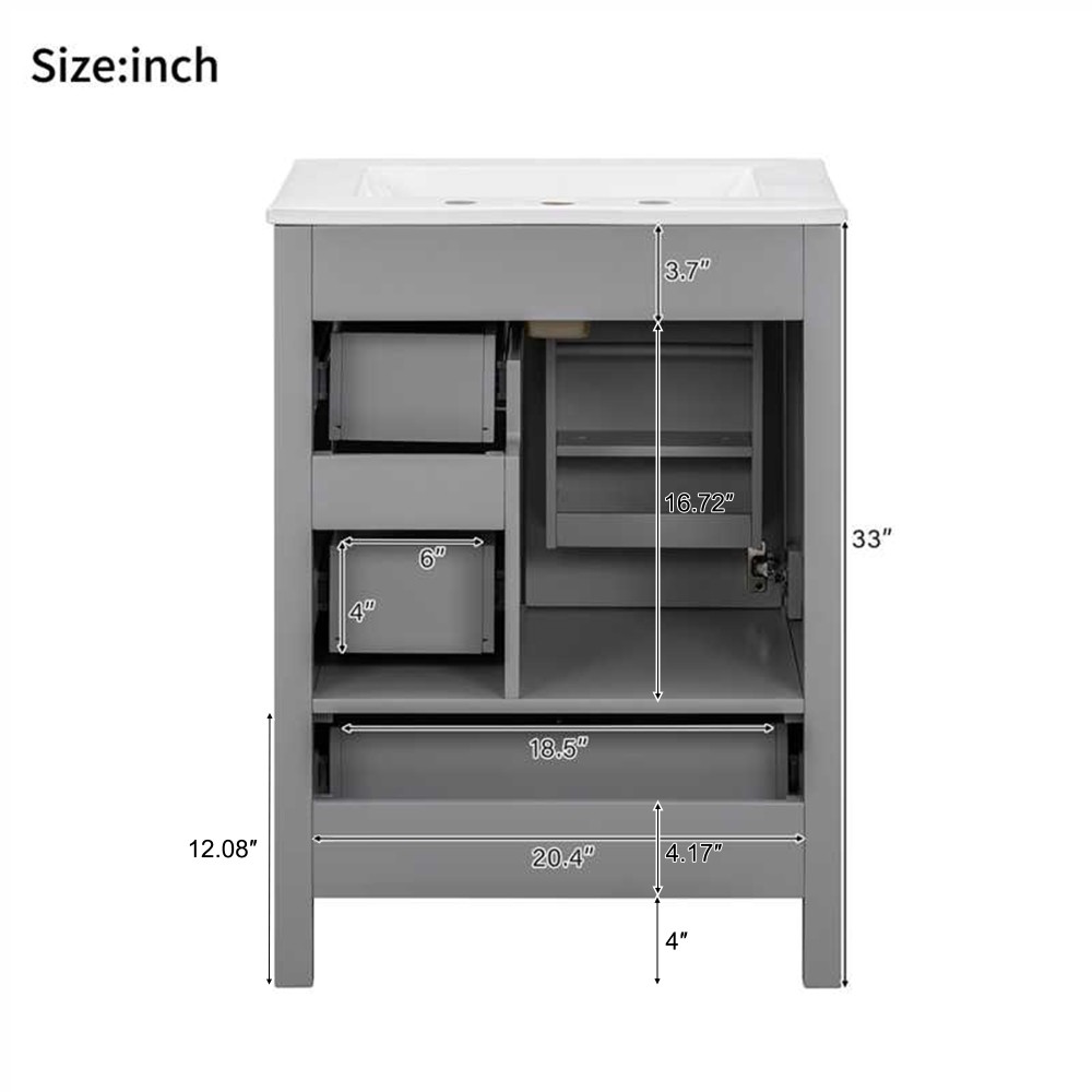 Bathroom vanity with sink Features double-door cabinet Includes three drawers
