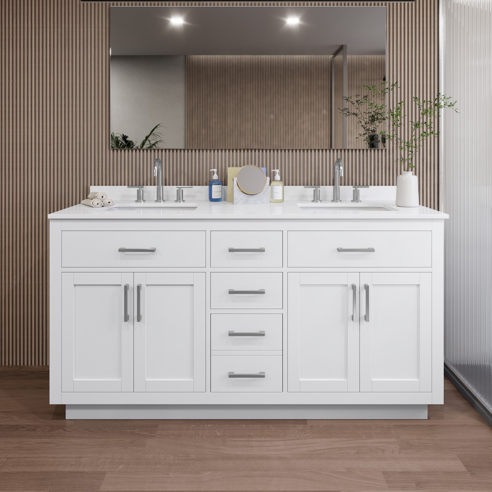 Wyndham Collection WCG262666D-QTZ-US3MXX Beckett TK 66″ – White / White Quartz