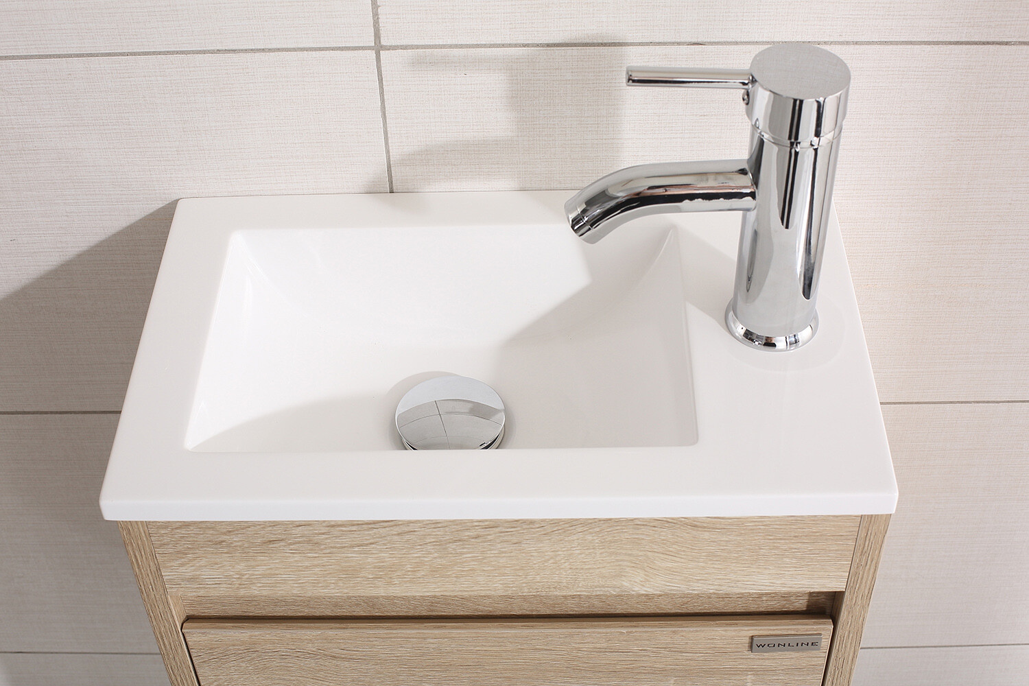 16″ Wall Mounted Bathroom Vanity w/ White Sink Left / Right Side Faucet Set