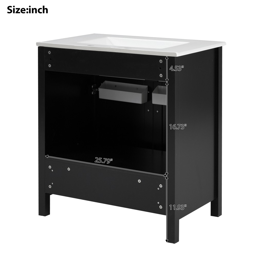 NEW 30″ Bathroom Vanity Ceramic Sink Soft Close 2 Doors 1 Drawer Storage Cabinet