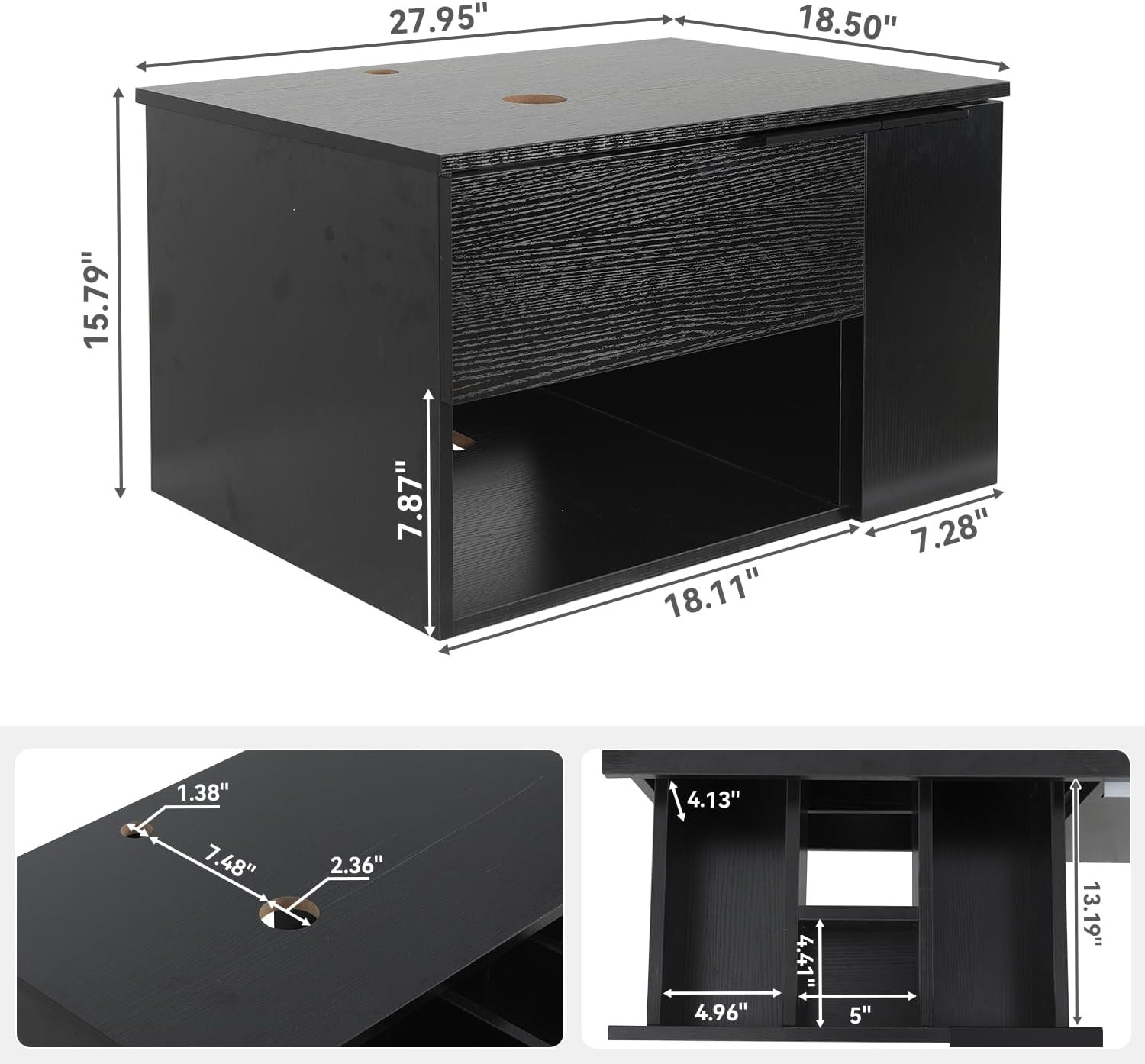 28 Inch Black Floating Bathroom Vanity with 1-Door and 1-Drawer, Modern Wall Mou