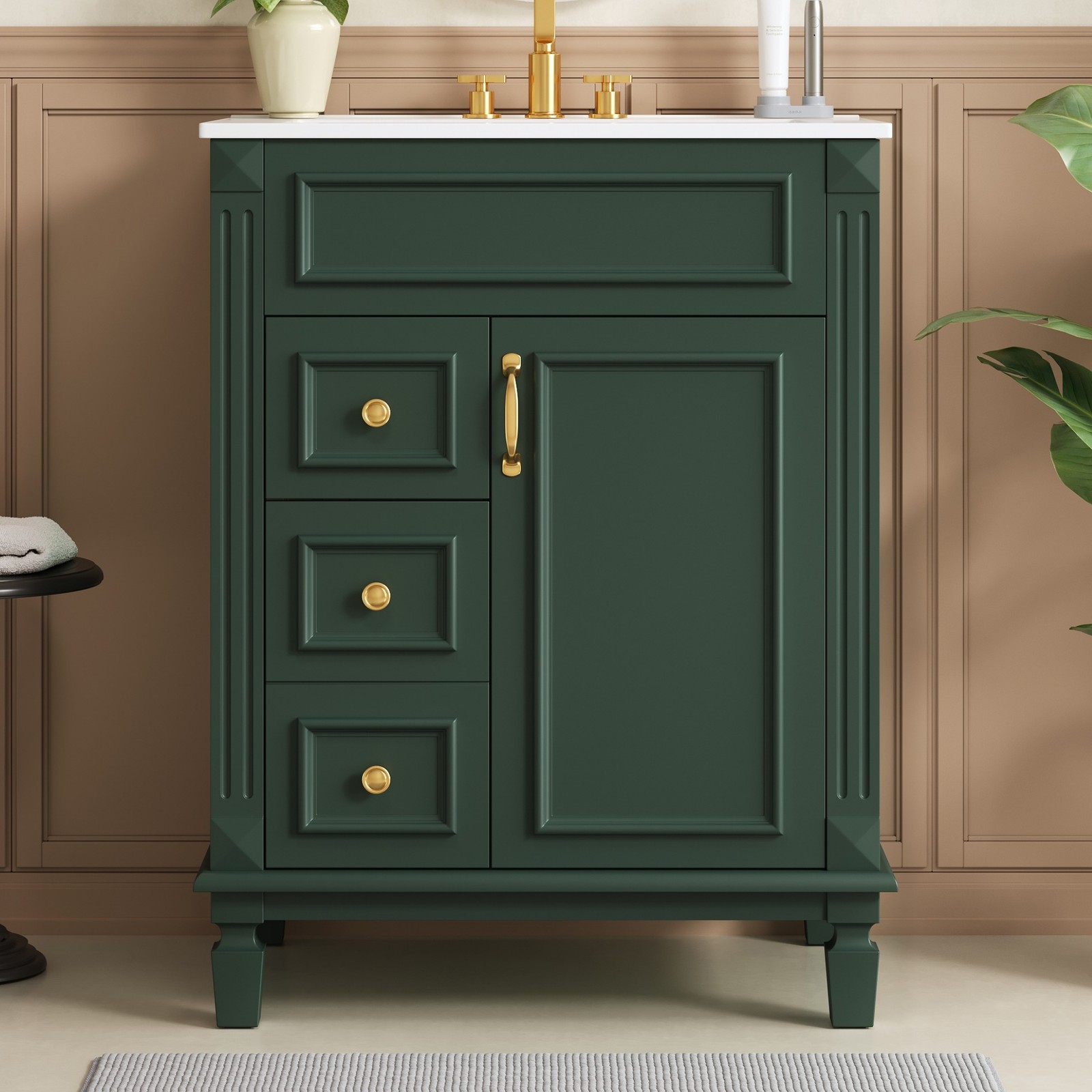 24″ Bathroom Vanity with Ceramic Sink, 2 Drawers, Adjustable Shelf
