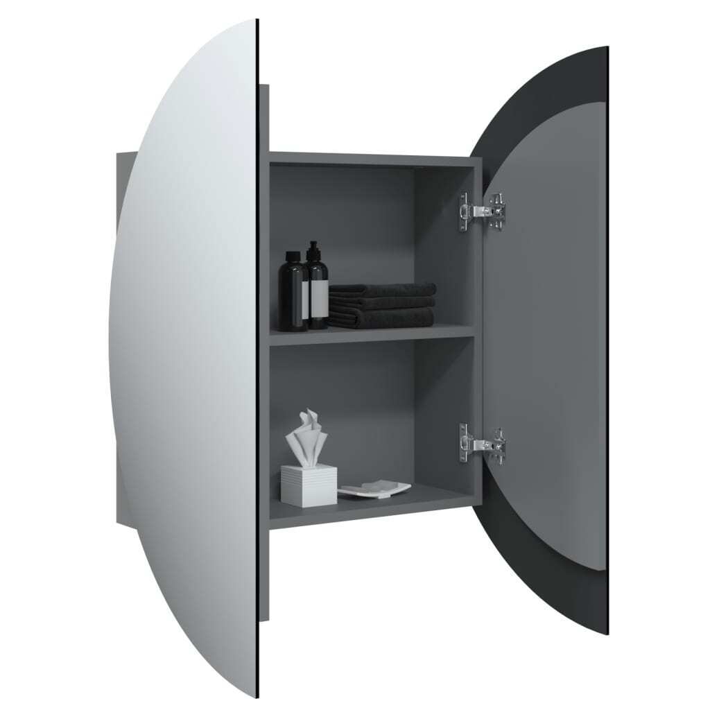 Bathroom Cabinet with Round Mirror&LED Gray 21.3″x21.3″x6.9″