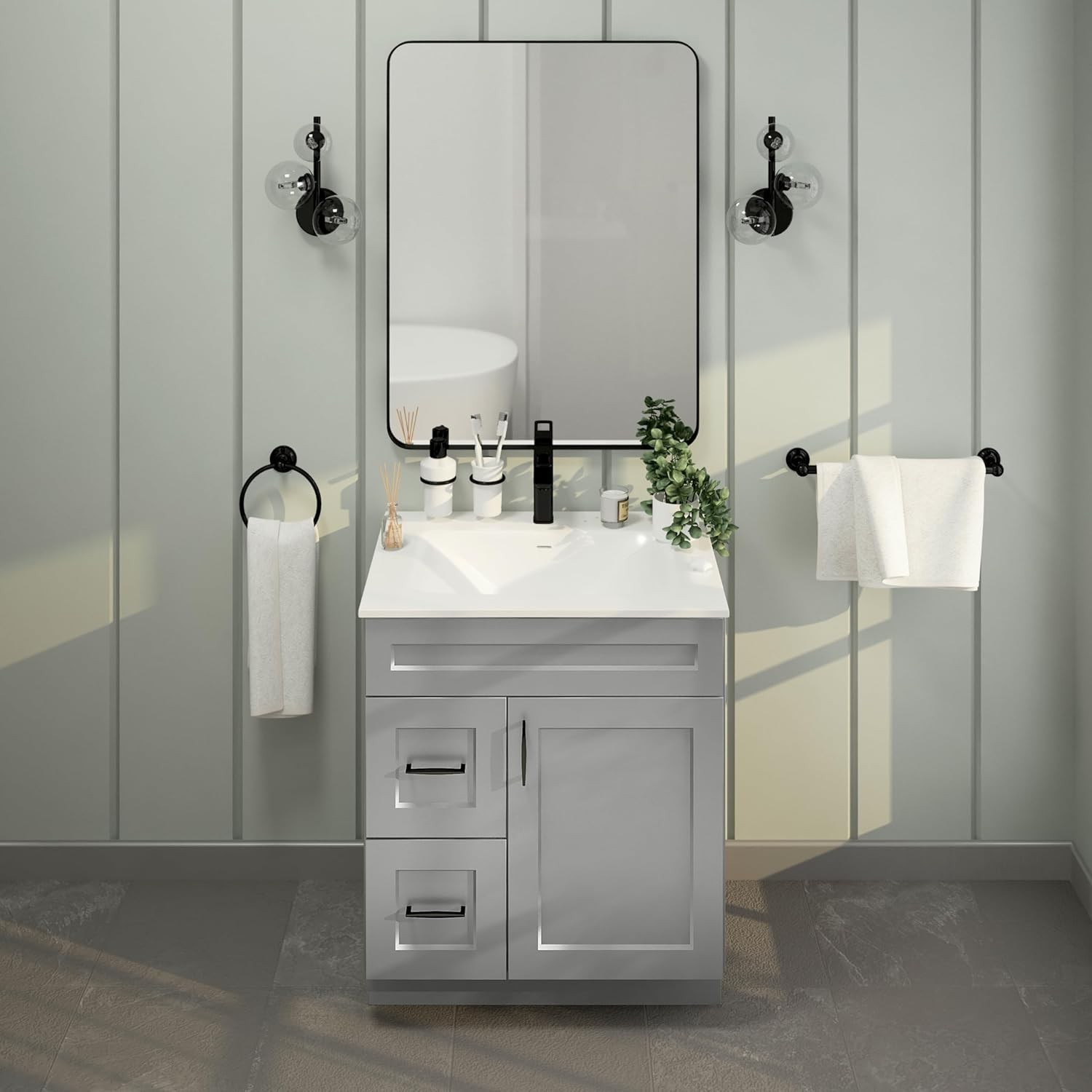 30″ Light Grey Shaker Sink Base Vanity Cabinet with Drawer – RTA