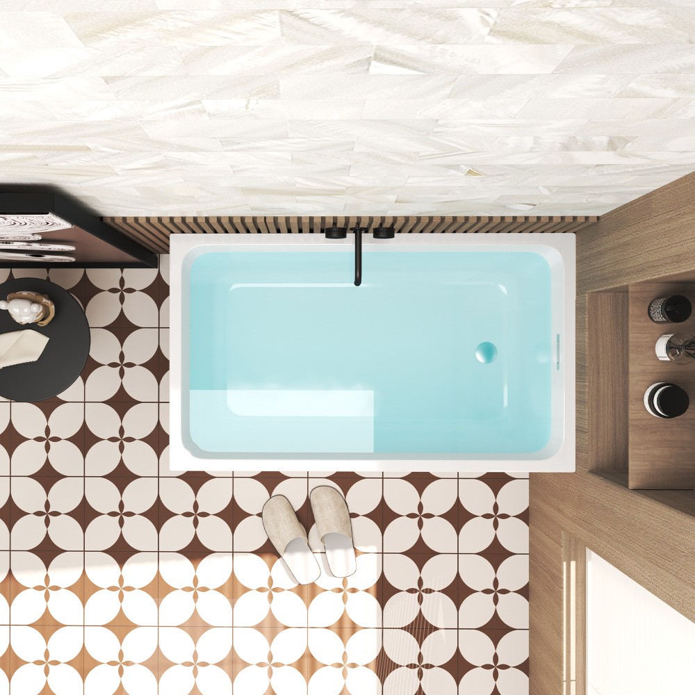 White Rectangular 47×28-inch Acrylic Soaking Tub, Chrome Drain, Easy Clean