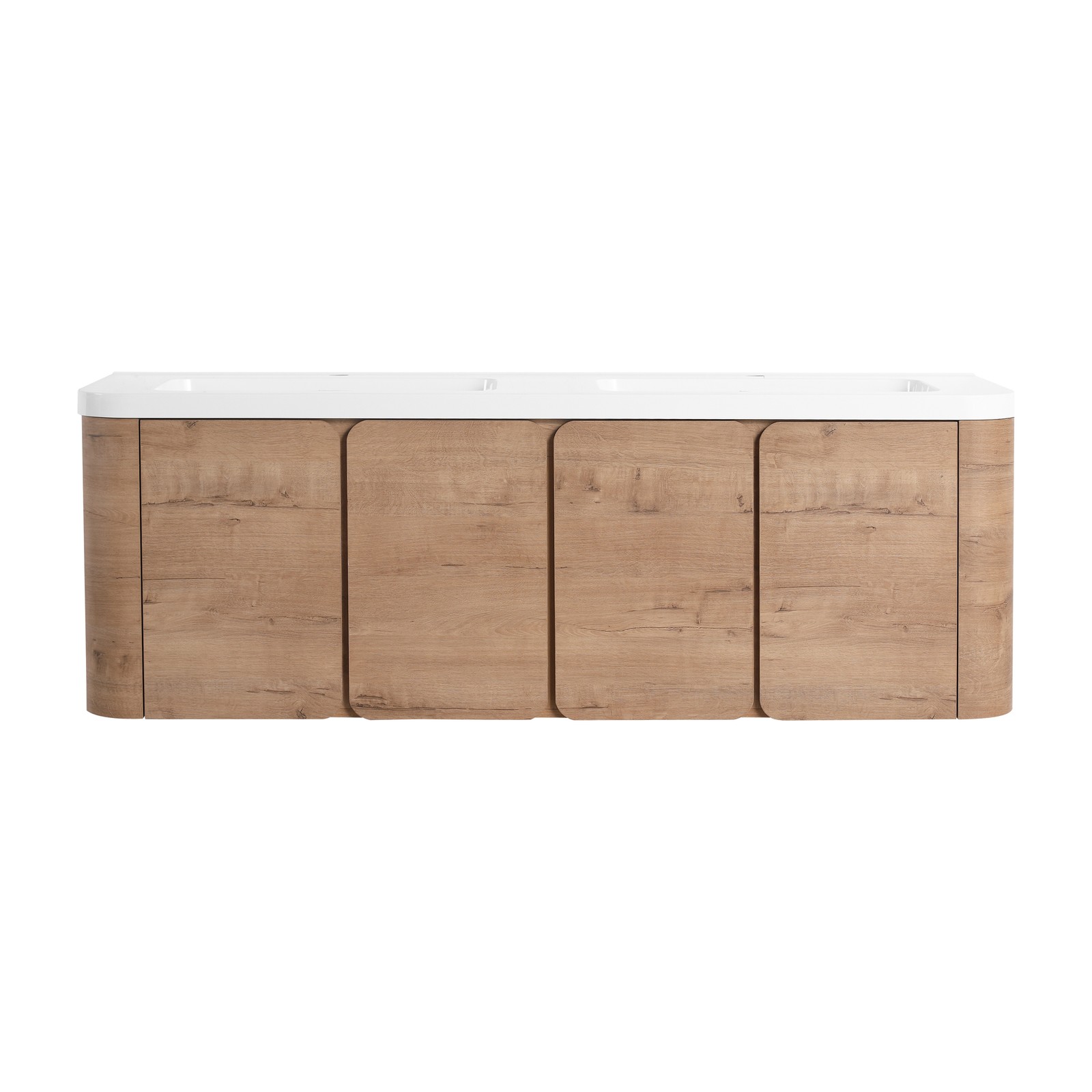 60in Plywood Wall-Mounted Bathroom Vanity with White Double Resin Sink 4 Doors
