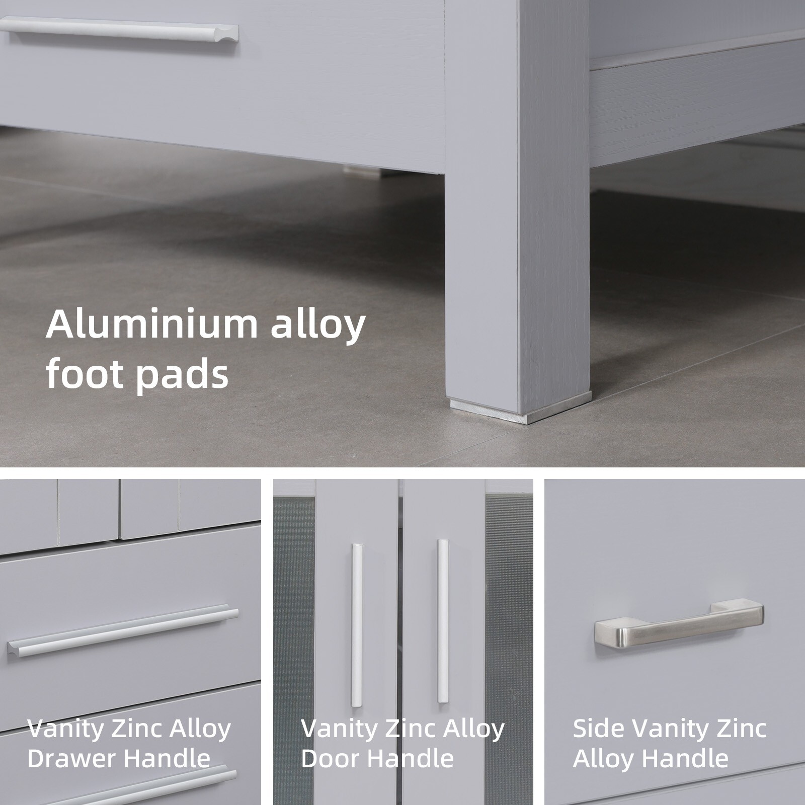 48″ Bathroom Vanity Set Glass Vessel Sink Faucet Cabinet Combo Gray No Mirror