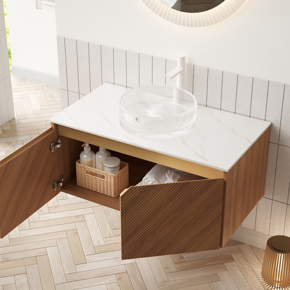 36″ Wall Mounted Bathroom Vanity w/Sink, Floating Bath Vanity Cabinet, 2 Doors